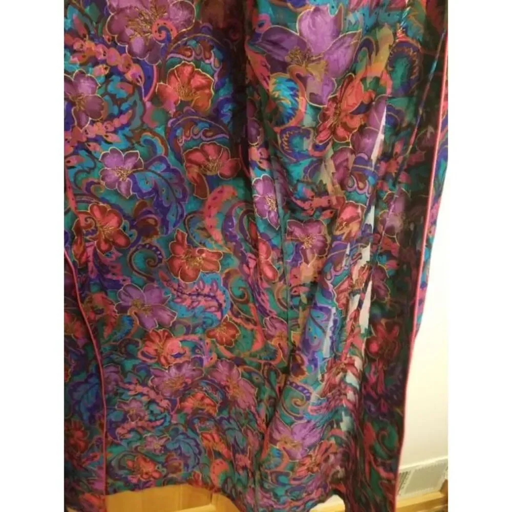 Vintage Victoria Secret Kimono Silk Robe S Purple Floral Pattern‎ Long